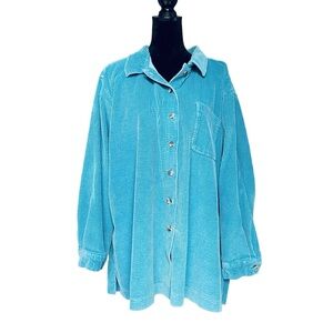 LL Bean Women Size 3X Shirt Button Down Top Blue Corduroy Shacket Cotton